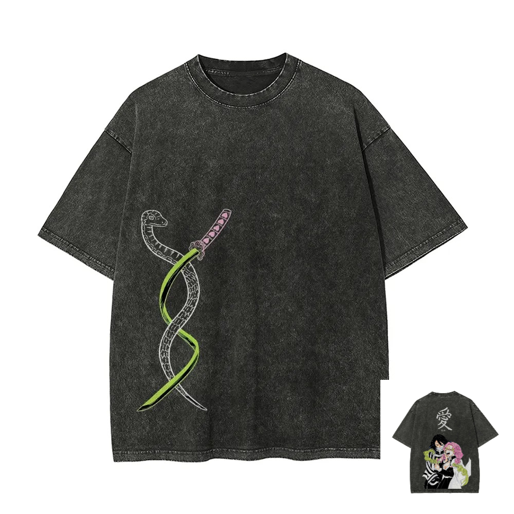 Anime Merchandise Store Japan - Kimetsu No Yaiba-Camiseta lavada con estampado
